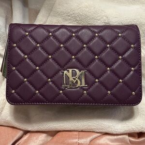 Badgley Mischka Plum Quilted w/round studs Crossbody with Gold Chain NWT